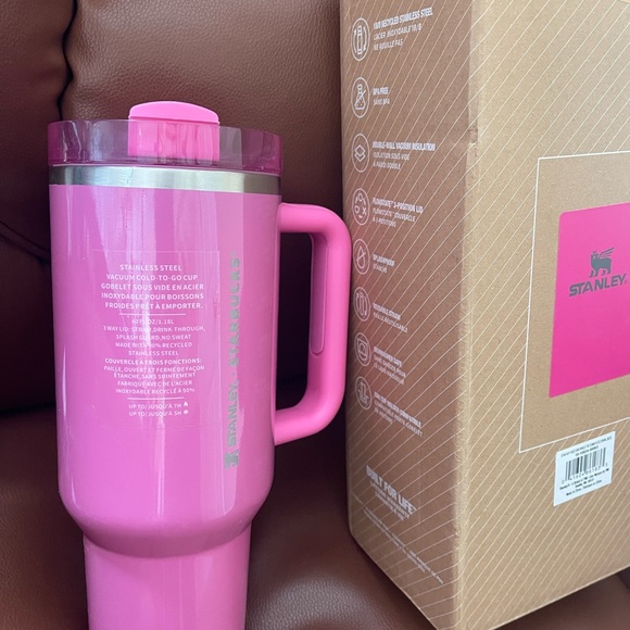 Stanley Quencher H2.0 FlowState 40 oz Tumbler Pink STARBUCKS- Smudges to Lid NEW - Picture 10 of 12